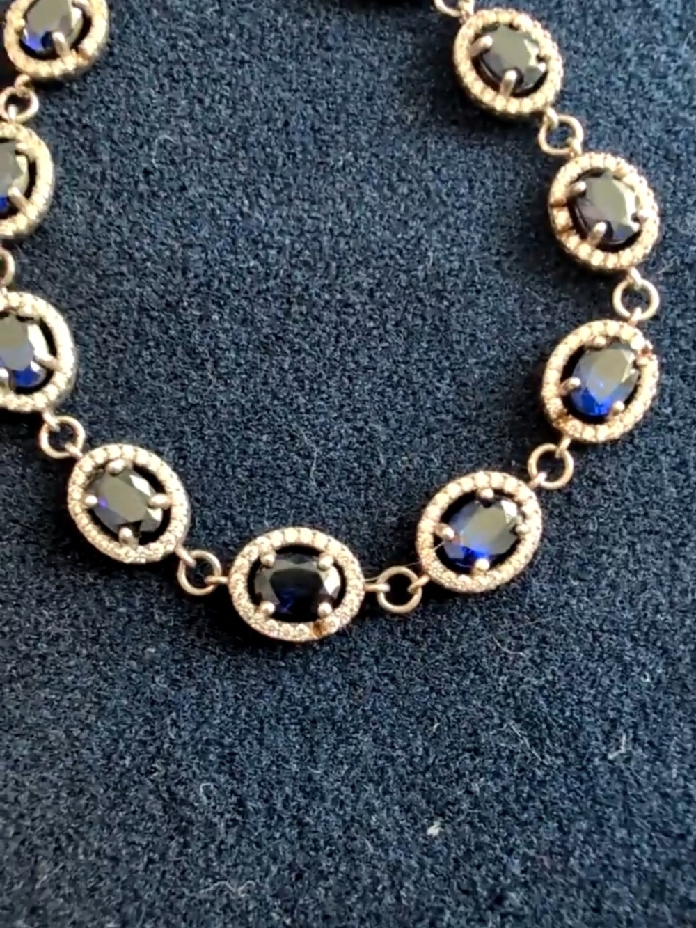 BLUE Sapphire Tennis Bracelet 925 Sterling Silver Bracelet Diamond Chip - Picture 4 of 16